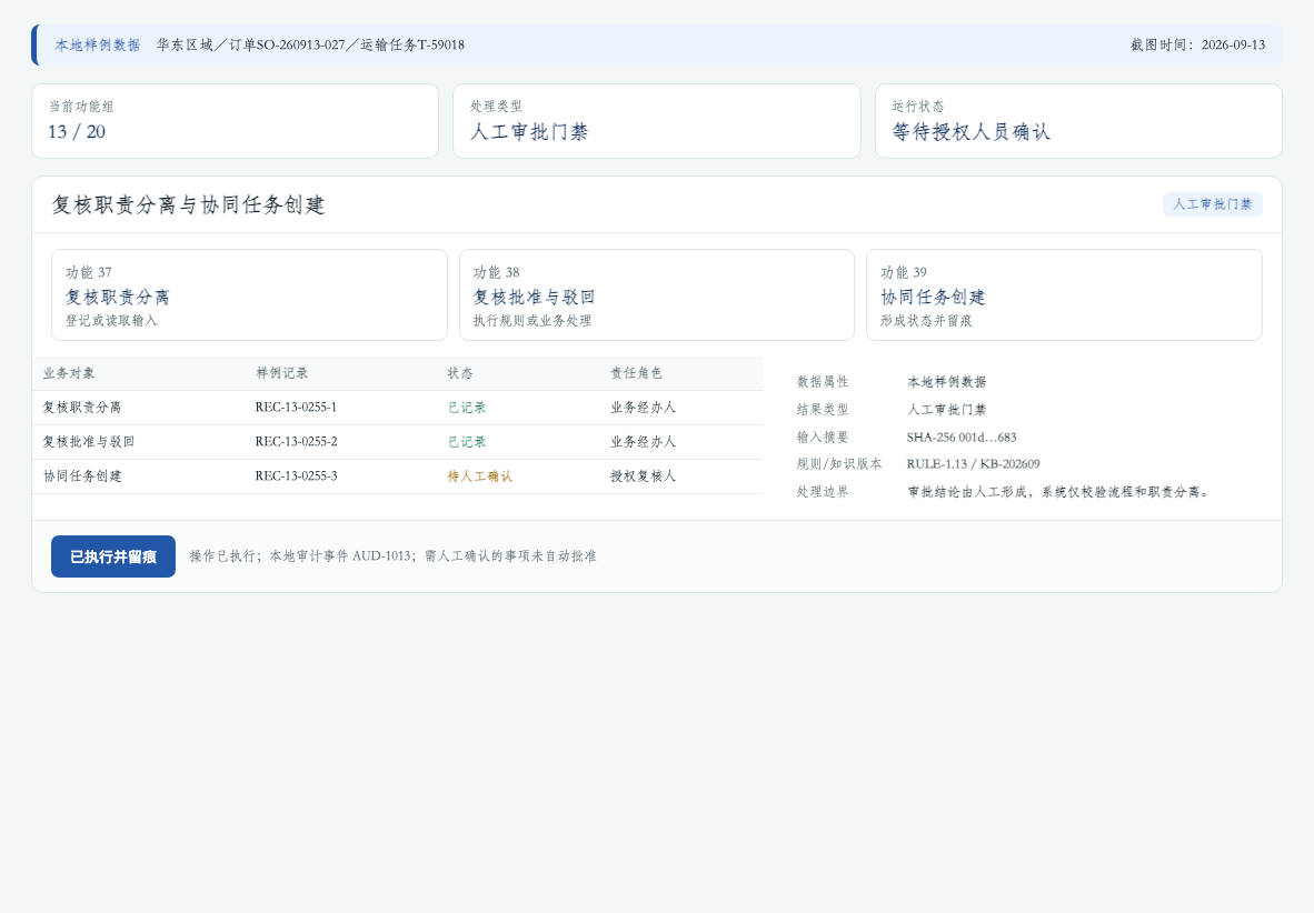 物流供应链AIOS方案比较与人工复核界面,内容为合成样例